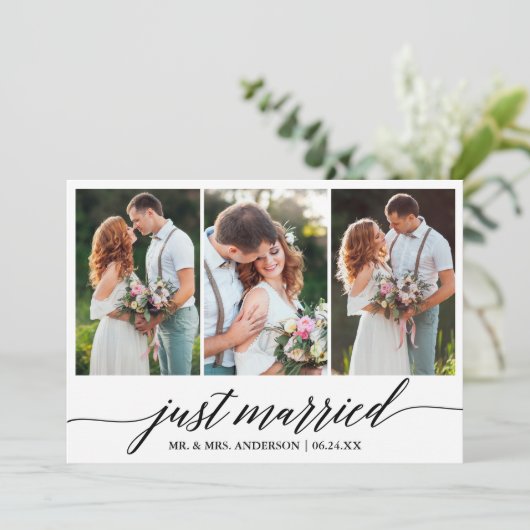 Kalligrafie script net getrouwd bruiloft fotokaart bedankkaart (Staand voorkant)