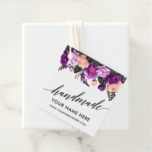 Kalligrafie Script Paarse Bloemen Handgemaakt Bedankjes Labels (In situ)