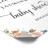 Kalligrafie Script Peach Bloemen Baby shower Teken Poster (Hoek)