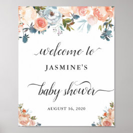 Kalligrafie Script Peach Bloemen Baby shower Teken Poster