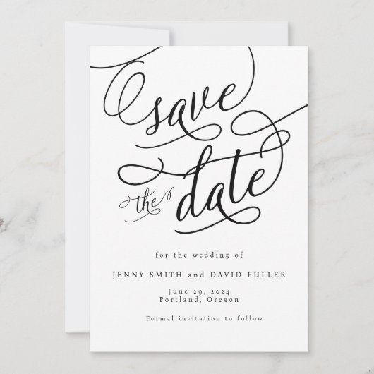 Kalligrafie Script Photo Save the Date Kaart (Voorkant)