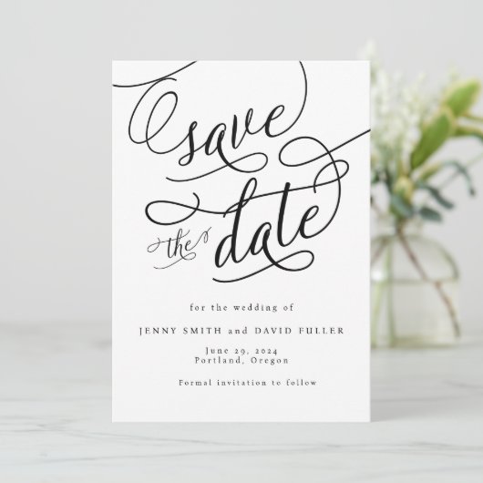 Kalligrafie Script Photo Save the Date Kaart (Staand voorkant)