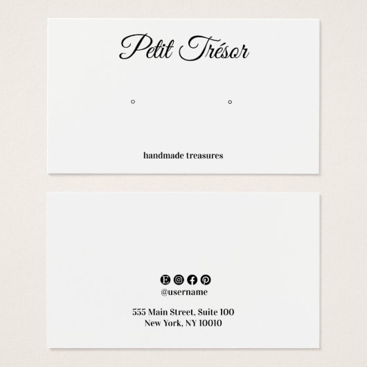 Kalligrafie Script Plain White Earring Display Visitekaartje (Voorkant /achterkant)