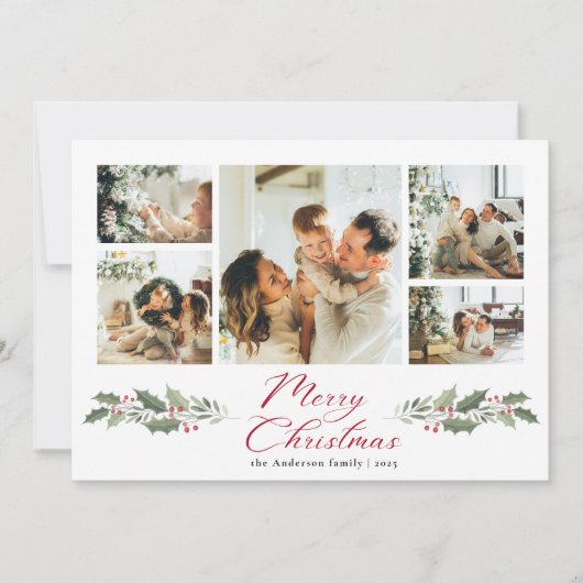 Kalligrafie Script Prettige Foto Collage Kerstmis Feestdagenkaart (Voorkant)
