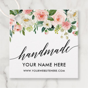 Kalligrafie Script Roze Wit Bloemen Handgemaakt Bedankjes Labels