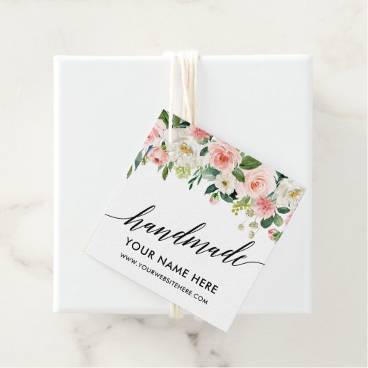 Kalligrafie Script Roze Wit Bloemen Handgemaakt Bedankjes Labels (In situ)