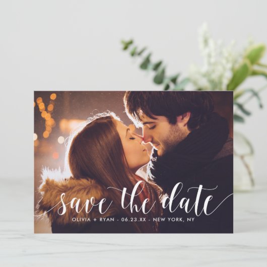 Kalligrafie Script | Save the Date Aankondiging II (Staand voorkant)