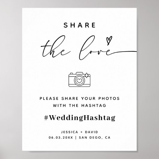 Kalligrafie Script Share De liefde bruiloft hashta Poster (Voorkant)