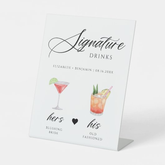 Kalligrafie Script Signature Drink bruiloft Bar Reclamebord Met Voetstuk (Voorkant)