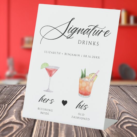 Kalligrafie Script Signature Drink bruiloft Bar Reclamebord Met Voetstuk