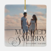 Kalligrafie Script Trouwen Eerste Kerst Metaal Keramisch Ornament (Achterkant)