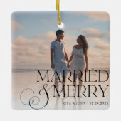 Kalligrafie Script Trouwen Eerste Kerst Metaal Keramisch Ornament (Voorkant)