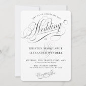 kalligrafie script zwart-wit bruiloft kaart (Voorkant)