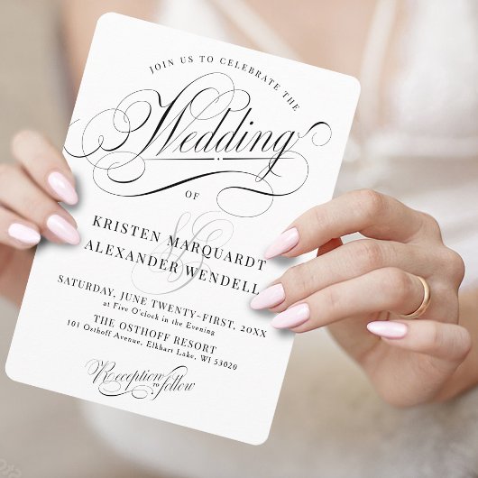 kalligrafie script zwart-wit bruiloft kaart