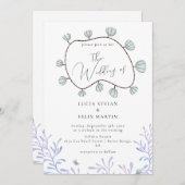 Kalligrafie Seashell & Seaweed Beach Bruiloft Kaart (Voorkant / Achterkant)