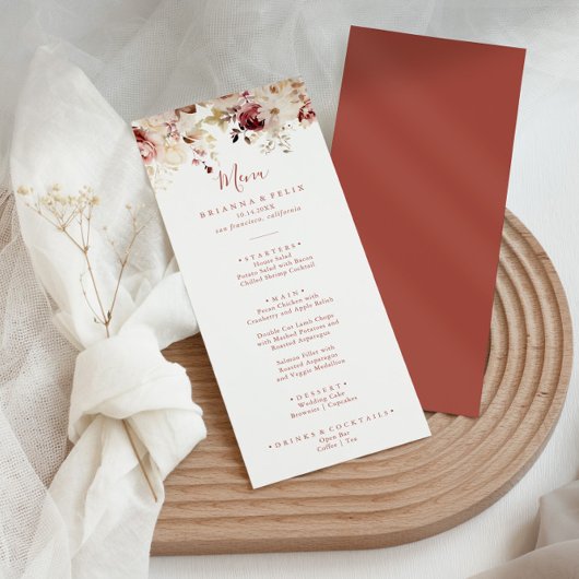 Kalligrafie sierlijk bloemendiner menu