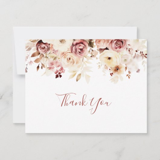 Kalligrafie sierlijke bloemen platte bruiloft bedankkaart (Voorkant)