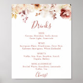 Kalligrafie sierlijke bloemenbruiloft Drinken Menu Poster (Voorkant)