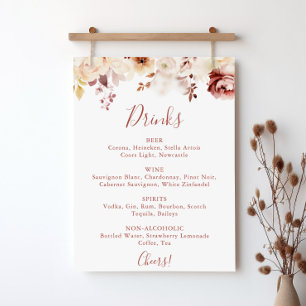 Kalligrafie sierlijke bloemenbruiloft Drinken Menu Poster