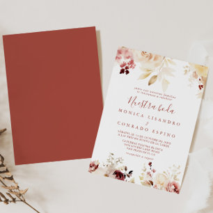 Kalligrafie sierlijke bloemennuestra boda bruiloft kaart