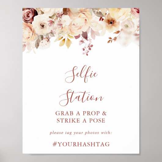 Kalligrafie sierlijke bloemenselfie station teken poster (Voorkant)