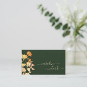 Kalligrafie Signature Elegant Bloemen Olijfgroen Visitekaartje (Staand voorkant)
