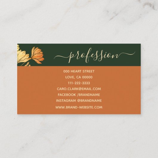 Kalligrafie Signature Elegant Bloemen Olijfgroen Visitekaartje (Achterkant)
