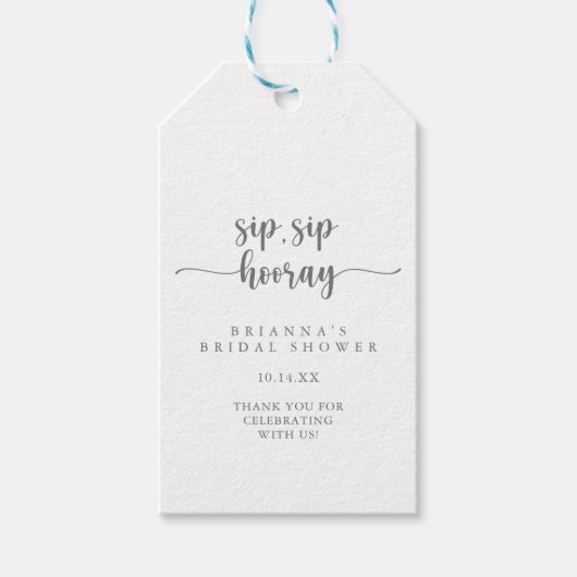 Kalligrafie Sip Silver Hooray Vrijgezellenfeest Cadeaulabel (Voorkant)