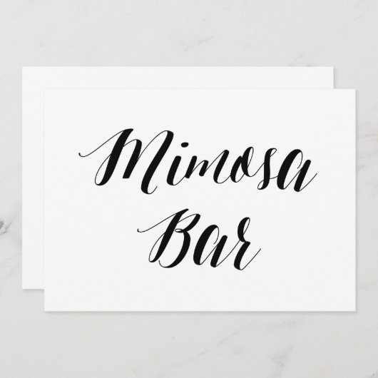 Kalligrafie Stijl "Mimosa Bar" Trouwbord Kaart (Voorkant / Achterkant)