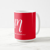 Kalligrafie stijlvol rood wit monogram jouw naam koffiemok (Voorkant rechts)