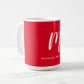 Kalligrafie stijlvol rood wit monogram jouw naam koffiemok (Voorkant links)