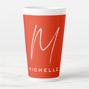 Kalligrafie stijlvol rood wit monogram jouw naam latte mok