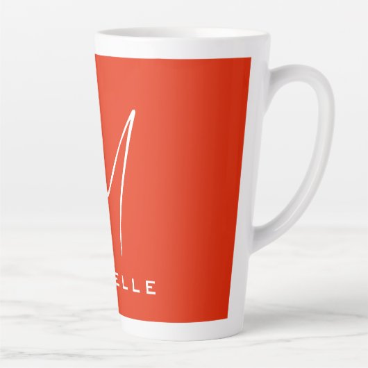Kalligrafie stijlvol rood wit monogram jouw naam latte mok (Rechts)