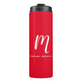 Kalligrafie stijlvol rood wit monogram jouw naam thermosbeker (Voorkant)