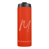 Kalligrafie stijlvol rood wit monogram jouw naam thermosbeker (Voorkant)