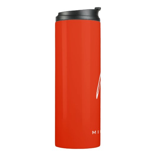 Kalligrafie stijlvol rood wit monogram jouw naam thermosbeker (Gedraaid links)