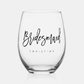 Kalligrafie Stijlvol Script Bruidsmeisje Naam Wijnglas Zonder Voet (Voorkant)