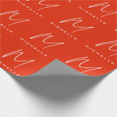 Kalligrafie stijlvolle rode witte monogram jouw na cadeaupapier (Hoek)