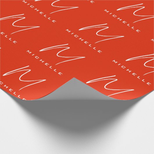 Kalligrafie stijlvolle rode witte monogram uw naam cadeaupapier (Hoek)