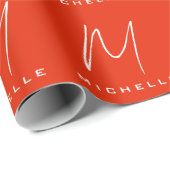 Kalligrafie stijlvolle rode witte monogram uw naam cadeaupapier (Rol Hoek)