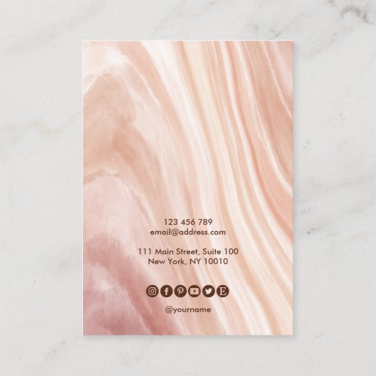 Kalligrafie stoffige roze marmeren Oorbel display  Visitekaartje (Achterkant)