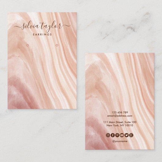 Kalligrafie stoffige roze marmeren Oorbel display  Visitekaartje (Voorkant / Achterkant)