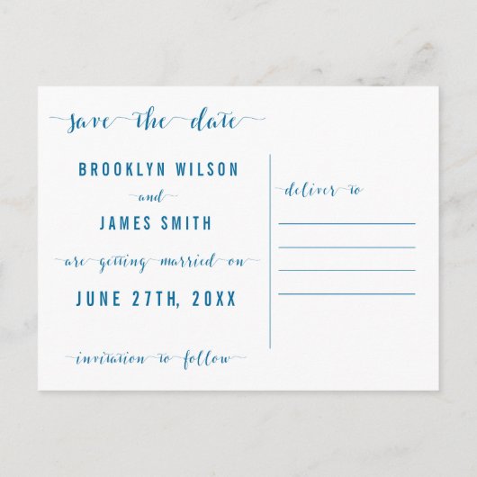 Kalligrafie Strand Save The Date-ansichtkaarten Aankondigingskaart (Achterkant)