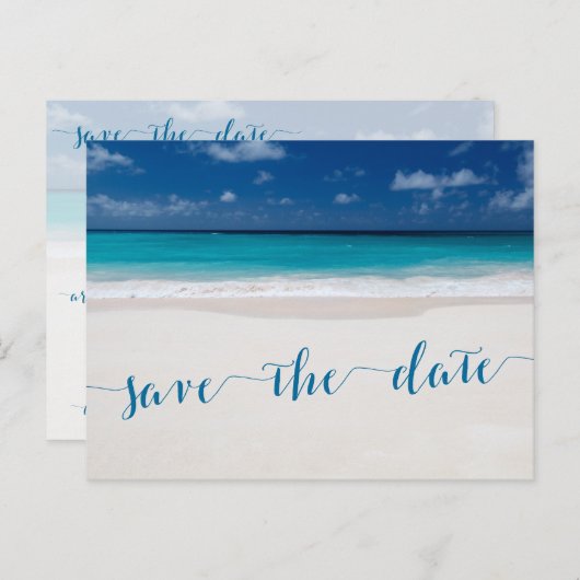 Kalligrafie Strand Thema Save The Dates Postkaarte Aankondigingskaart (Voorkant / Achterkant)