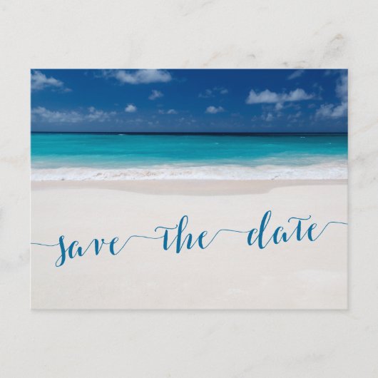 Kalligrafie Strand Thema Save The Dates Postkaarte Aankondigingskaart (Voorkant)