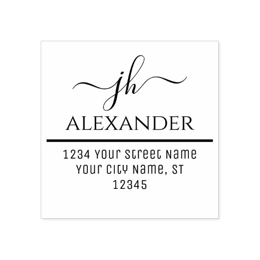 Kalligrafie Swash Typografie Naam Adres #4 Rubberstempel (Afrduk)