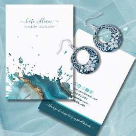 Kalligrafie Teal Agate Oorbel Displaykaart Visitekaartje