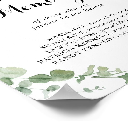 Kalligrafie Ter nagedachtenis Eucalyptus bord Poster (Hoek)