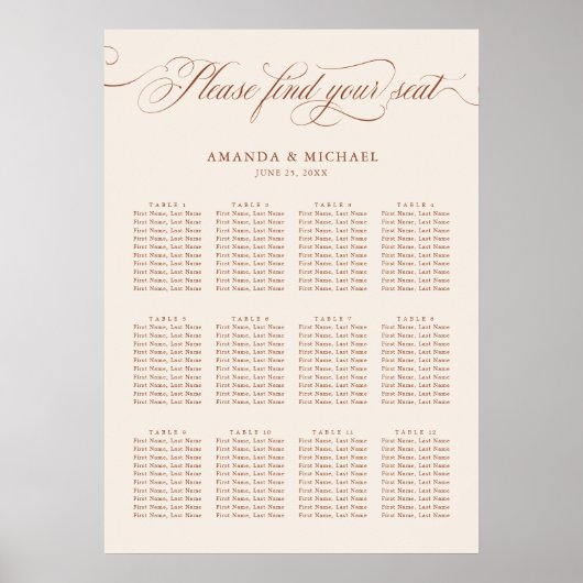 Kalligrafie Terracotta bruiloft Zitting Grafiek Poster (Voorkant)