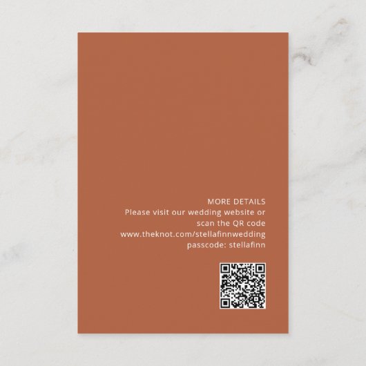 Kalligrafie Terracotta Details QR Code Huwelijk Informatiekaartje (Achterkant)